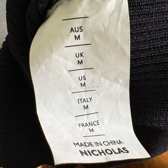 Nicholas Dress Size M Black Button Bodycon Ribbed Turtleneck Asymmetric Midi - Picture 7 of 7